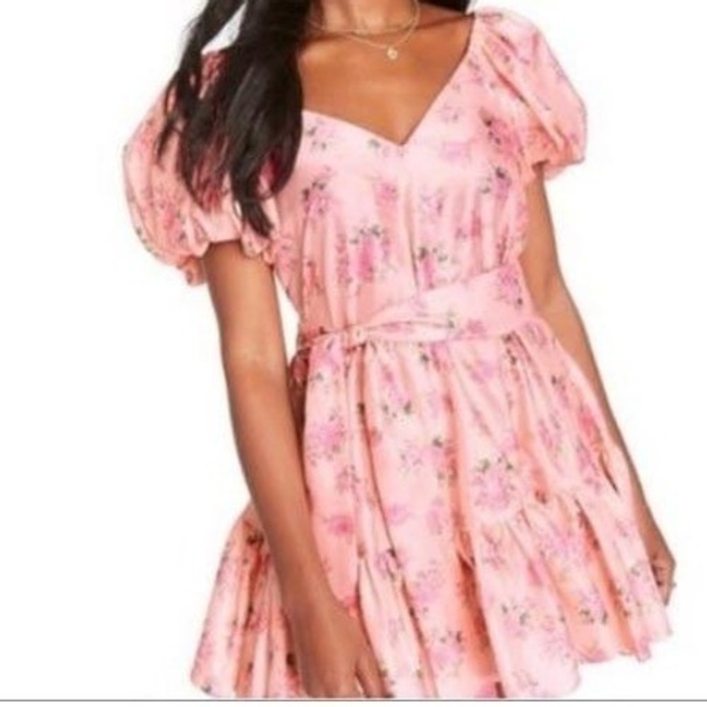 LoveShackFancy for Target Pink Floral Puff Sleeve Ruffle Mini Dress Size 10